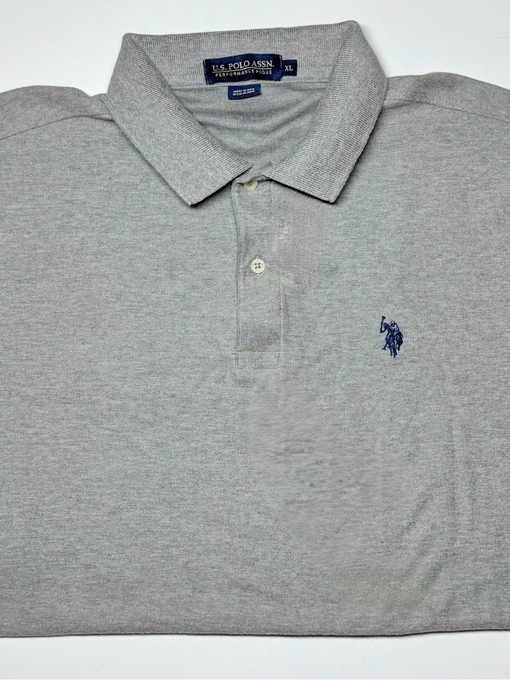 US Polo Assn Men’s XL Gray Performance Pique Polo Shirt Horse Logo